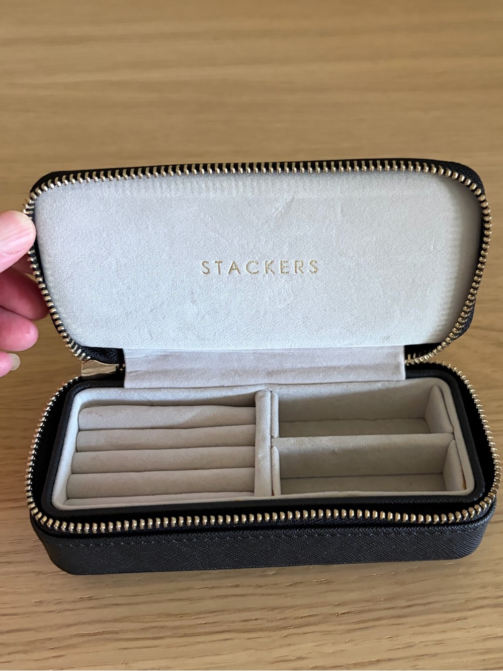 Stackers Travel Jewelry Case Black Pebbled Faux Leather